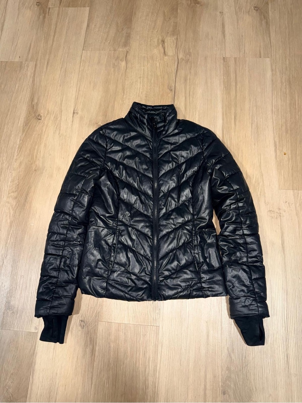 Black Chevron Quilted Puffer Jacket